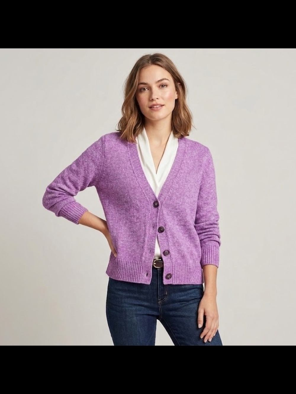 J. Jill Lavender V-Neck Button Cardigan Sweater
